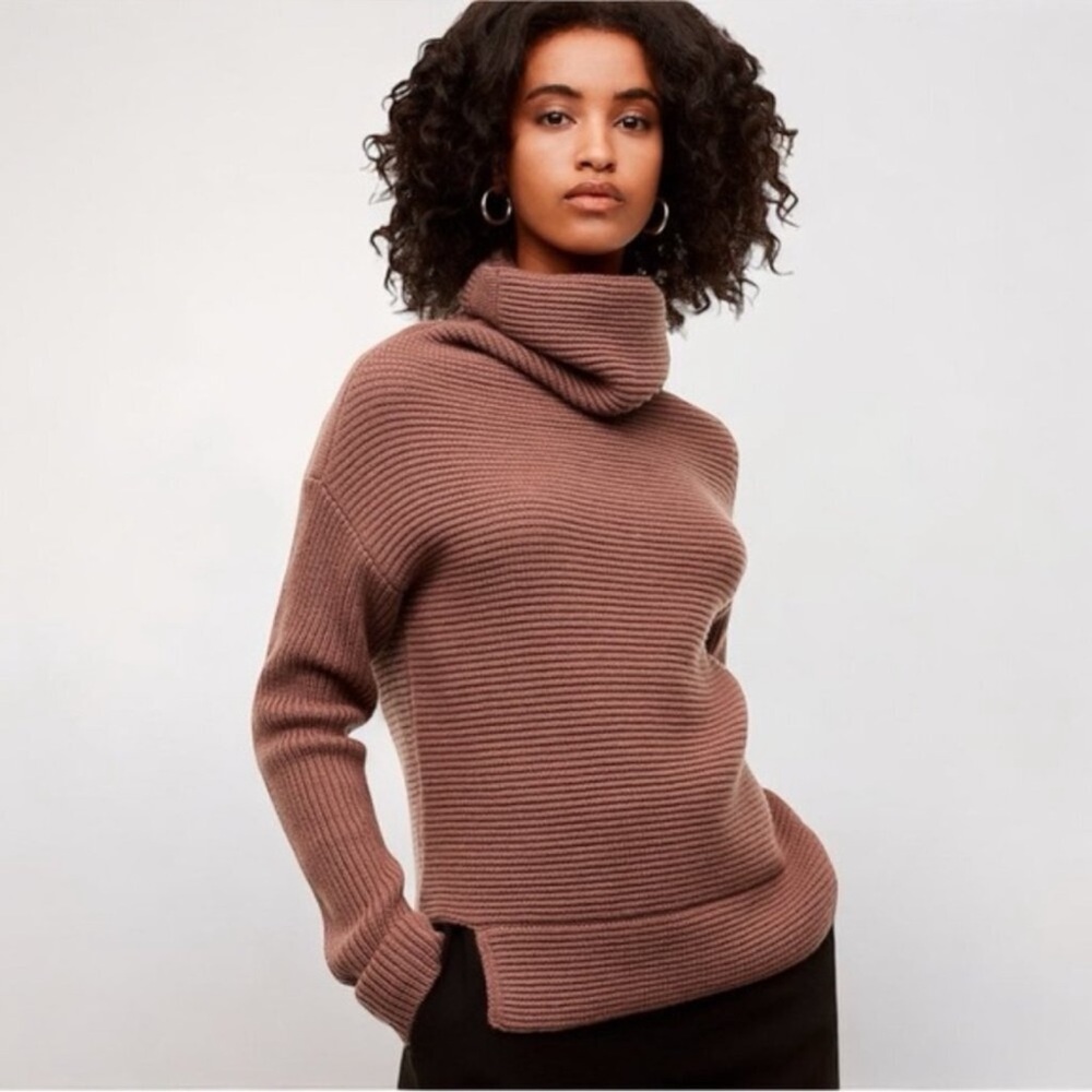 BABATON Mika Sweater in Nutmeg wool Cashmere Funnel Neck Ribbed sweater thick S